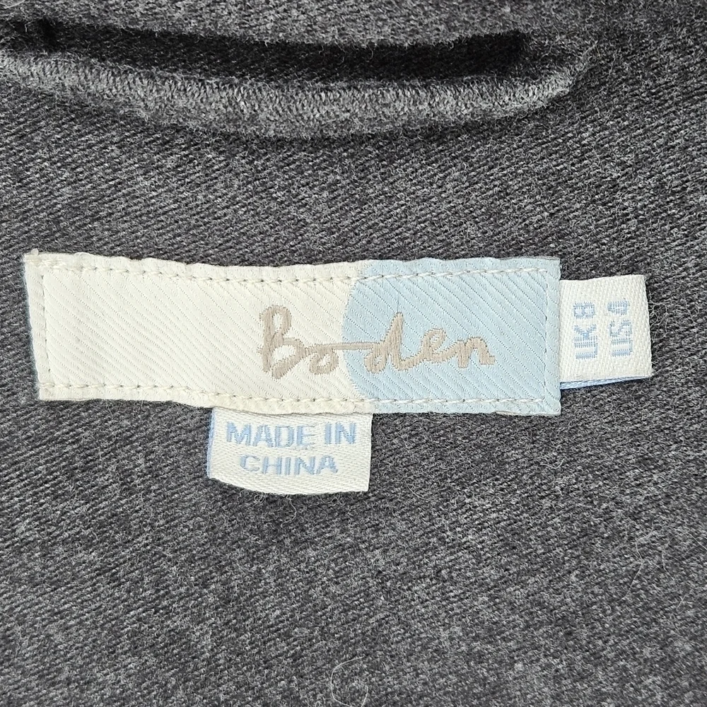 Boden Duffle Coat Gray Cotton Blend Zip & Toggle Hooded Long Peacoat Size 4
